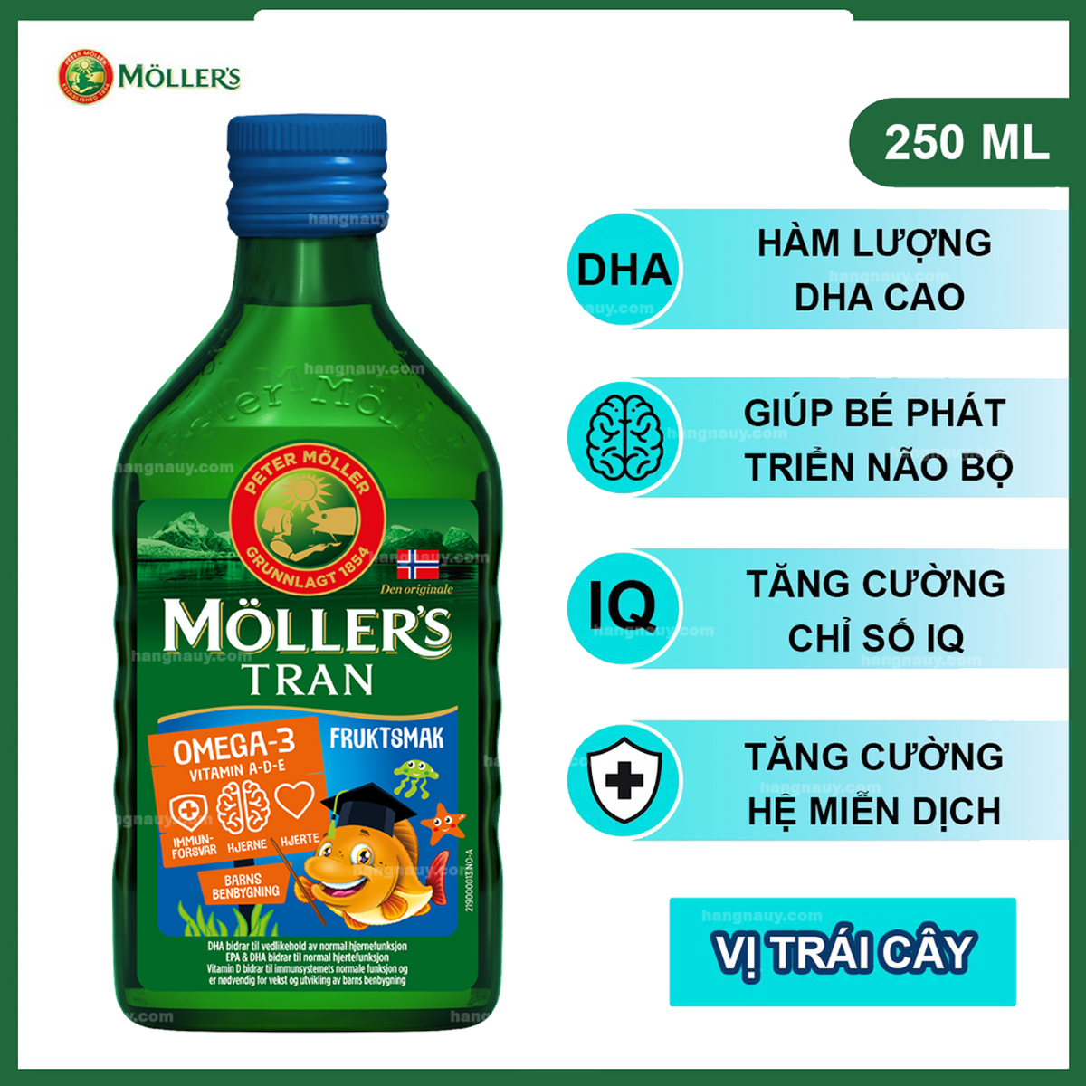 Dầu Gan Cá Tuyết Hương Chanh - Möller’s Pharma Tran D+ Sitronsmak 250ml