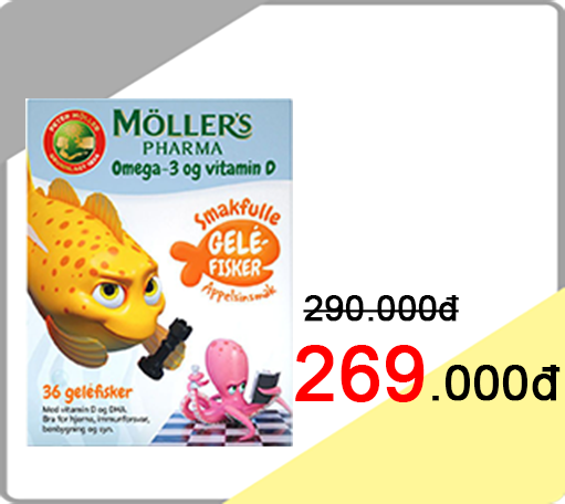 Moller's Pharma Omega3 gelefisk | Cho bé từ 3 tuổi vị cam | Hộp 36 viên