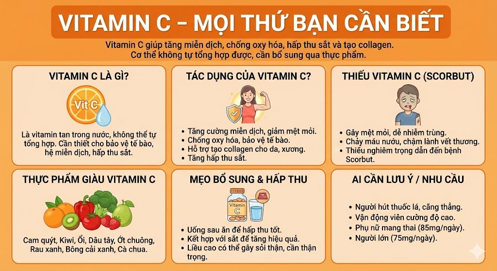 Tác dụng của Vitamin C đối với cơ thể – Lợi ích & cách dùng