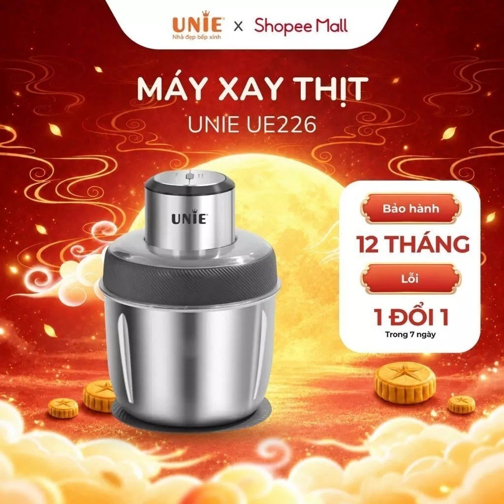 Máy xay thịt, đánh ruốc Unie UE226, 2 cối to,dung tích 2.5L, thiết kế 4 lưỡi dao sắc bén, Bảo hành 12 tháng