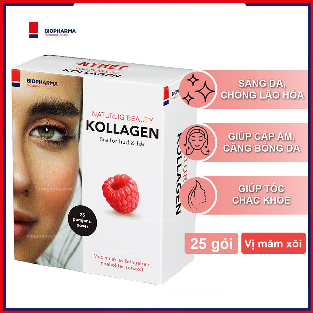 Naturlig Beauty Kollagen Biopharma | Collagen THUỶ PHÂN cá tuyết | Hộp 25 gói