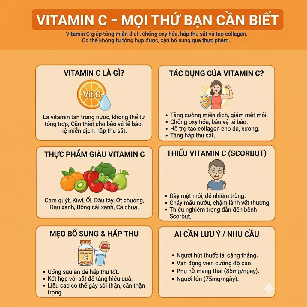 Tác dụng của Vitamin C đối với cơ thể – Lợi ích & cách dùng