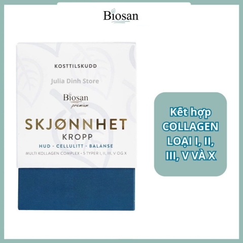 Bột uống Collagen, Vitamin và thảo mộc SKJØNNHET KROPP Biosan nội địa Na Uy (25 gói)