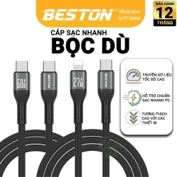 Cáp sạc nhanh Beston USB-C to L (iP) công suất cao 27W-0,9m - Chất liệu dù hạn chế bám bẩn đứt gãy, bền bỉ - CL03CL01