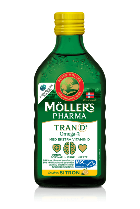 Dầu Gan Cá Tuyết Mollers Pharma Tran D Omega-3 Smak Av SITRON 250 ml - Hương chanh