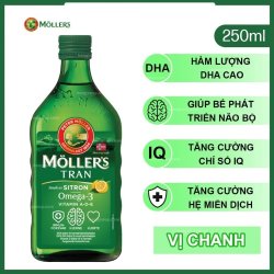 Dầu Gan Cá Tuyết Mollers Tran Av Sitron Omega-3 250ml- Vị Chanh