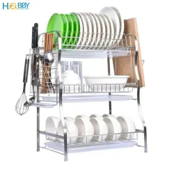 Kệ chén Inox 3 tầng Hobby home decor KC3T cao cấp có khay nhựa hứng nước