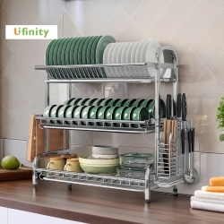 Lifinity Kệ Chén Bát Đĩa INOX 304 56cm 2/3 Tầng Kèm Khay Đựng Bát Đĩa Cho Nhà Bếp Kệ Để Nồi