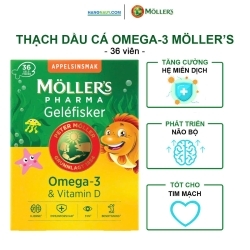 Thạch dẻo dầu cá tuyết Moller's Pharma Omega3 gelefisk | Cho bé từ 3 tuổi vị cam | Hộp 36 viên