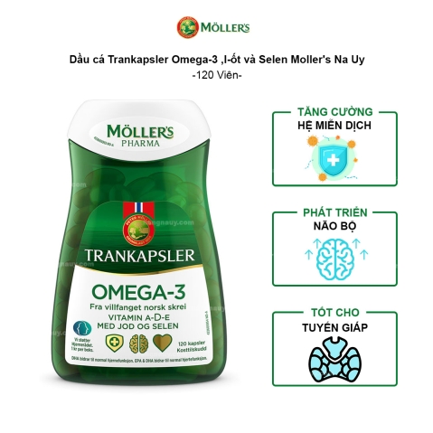 Dầu cá Omega 3 Moller's Pharma tran med jod og selen | OMEGA-3,I-ốt và Selen | Hộp 120 Viên