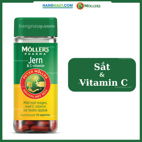 Mollers Pharma Jern và Vitamin C  - Viên uống bổ sung Sắt và Vitamin C nội địa Na Uy | Hộp 70 viên