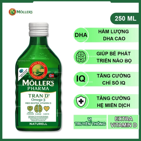 MOLLERS Pharma Tran D+ | Dầu gan cá tuyết Omega 3 | Hương vị truyền thống | Nội địa Na Uy (250ml)