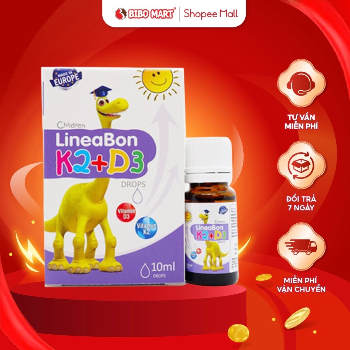 Vitamin K2 D3 LineaBon Plus 10ml Phát Triển Chiều Cao Cho Bé - Bibomart