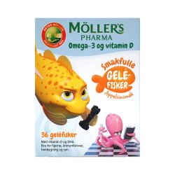 Thạch dẻo dầu cá tuyết Moller's Pharma Omega3 gelefisk | Cho bé từ 3 tuổi vị cam | Hộp 36 viên
